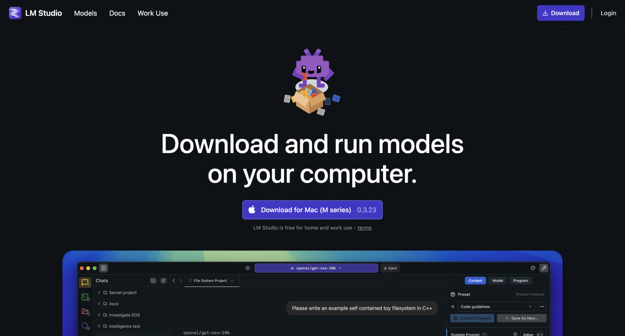 Zrzut ekranu z LM Studio